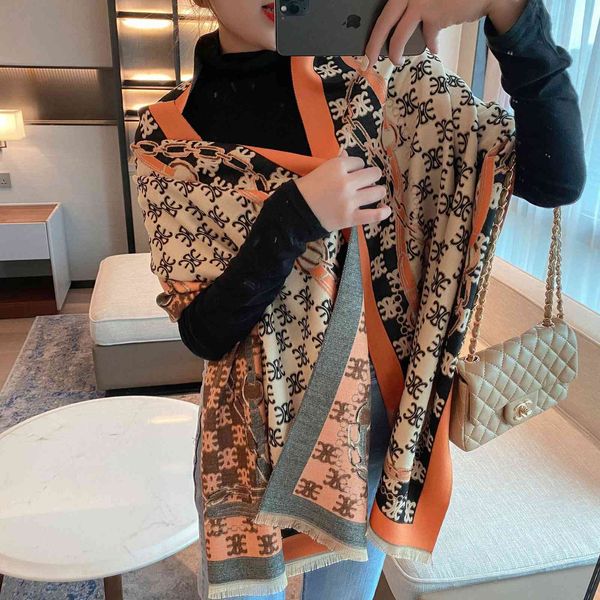 

design scarf imitation cashmere decorative shawl autumn and scarf women's geometric jacquard 2021 double-sided thickened bib, Blue;gray