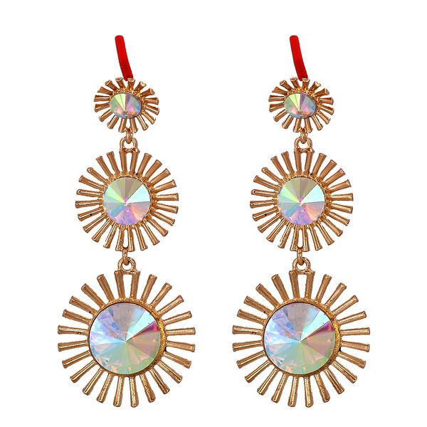 

statement long crystal sun dangle earing high-quality colorful rhinestones drop earrings jewelry accessories for women gifts, Silver