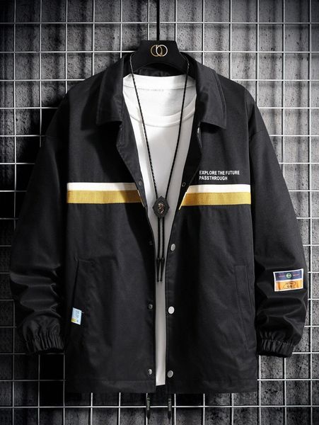 

men letter graphic colorblock jacket without tee i46c#, Black;brown