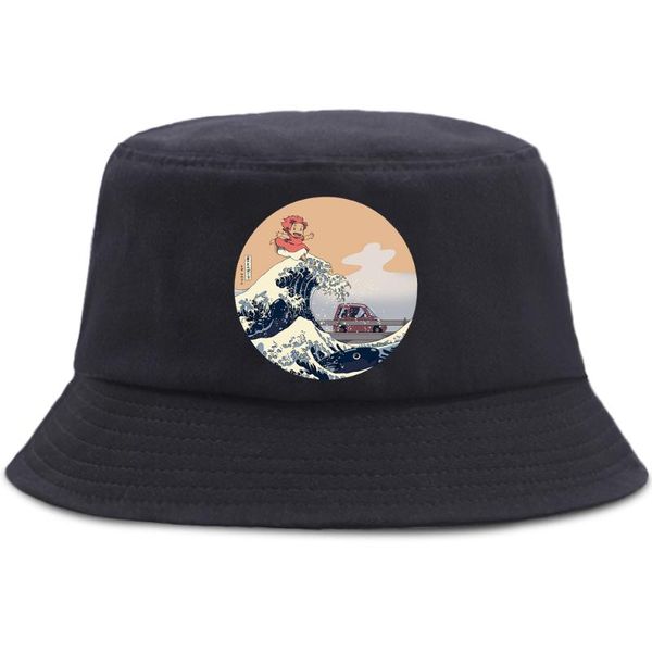 

ponyo japan anime cute bat sun hat women men casual fisherman caps fashion cotton bucket hats outdoor shade fishing cap wide brim, Blue;gray