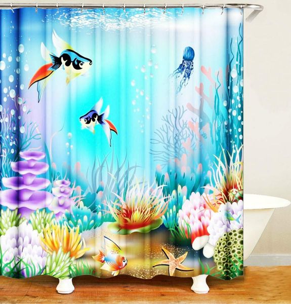 

cartoon underwater world jellyfish seagrass privacy friendly shower curtain, printed shower curtain in multiple colors