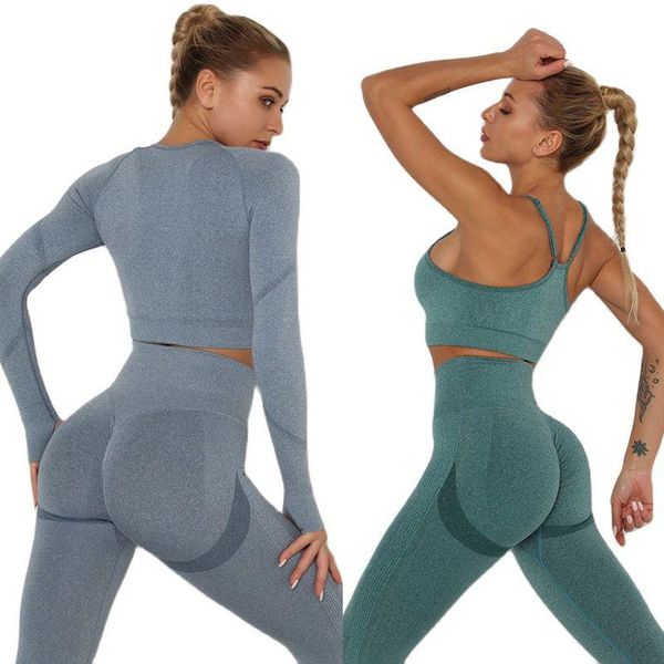 

yoga outfit exercise gym set tights running leggings workout sets for women 2 piece high waist seamless and crop top