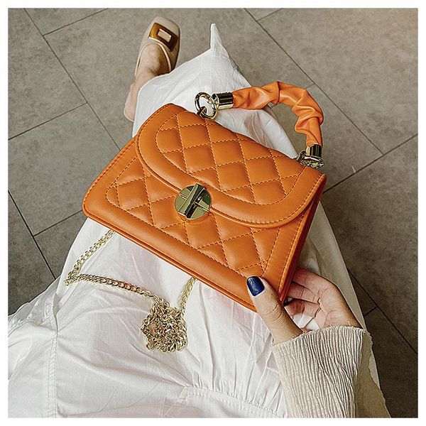 

evening bags orange square tote bag 2021 high-quality pu leather women's designer handbag chain shoulder messenger travel