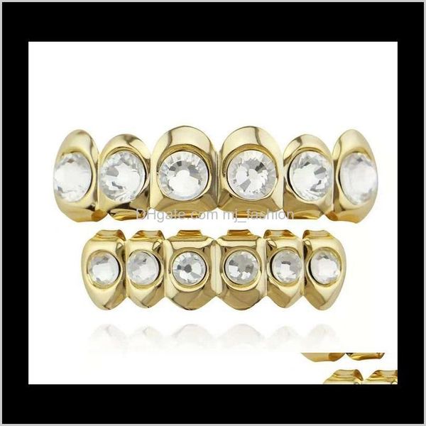 

grillz, drop delivery 2021 hip hop big grillz real gold plated dental grills rapper body jewelry two colors golden sier one diamond per toot, Black