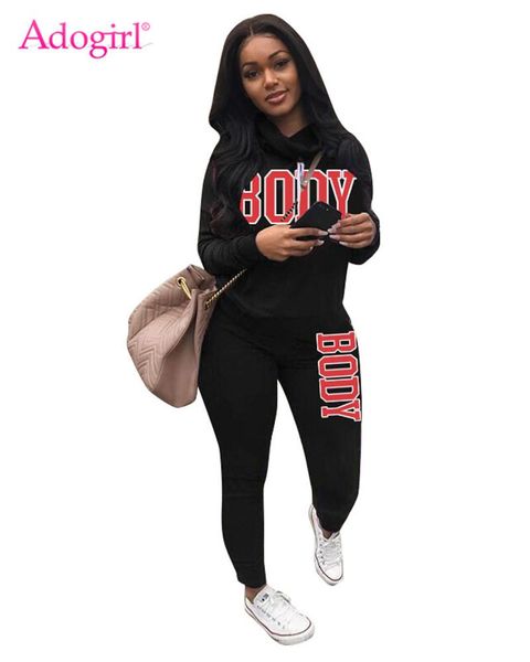 

women's tracksuits adogirl body letter print women tracksuit casual two piece set turtleneck long sleeve sweatshirt pencil pants joggin, Gray