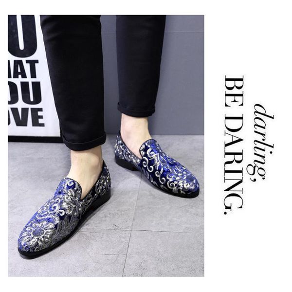 

dress shoes doug leather round toe classic business slip-on casual flat shoess men luxury embroidery wedding formal, Black