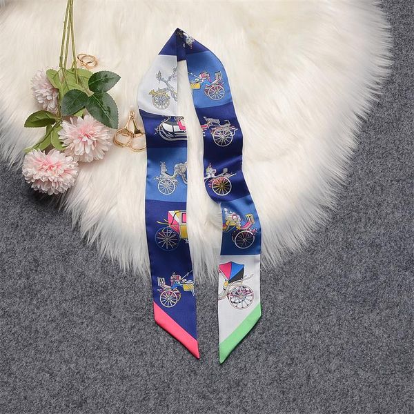 

scarves carriage printing scarf women spring and autumn summer women's bandanas headband tie bag handle ribbon, Blue;gray