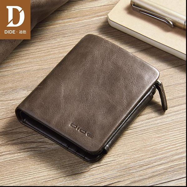 

100% genuine leather wallets for men purse vintage small wallet male card holder tri fold zipper coin dq595, Red;black