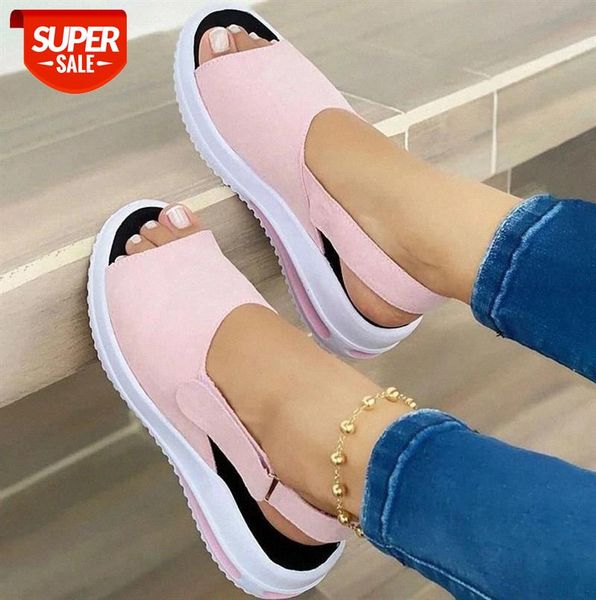 

women platform sandals casual ourdoor beach shoes open toe buckle straps flat plus size 35-43 non slip female #us2w, Black