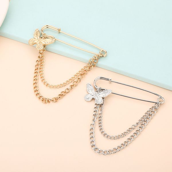 

korean fashion butterfly chain pin brooch street fashionable metal suit decoration hip hop men and women, Gray