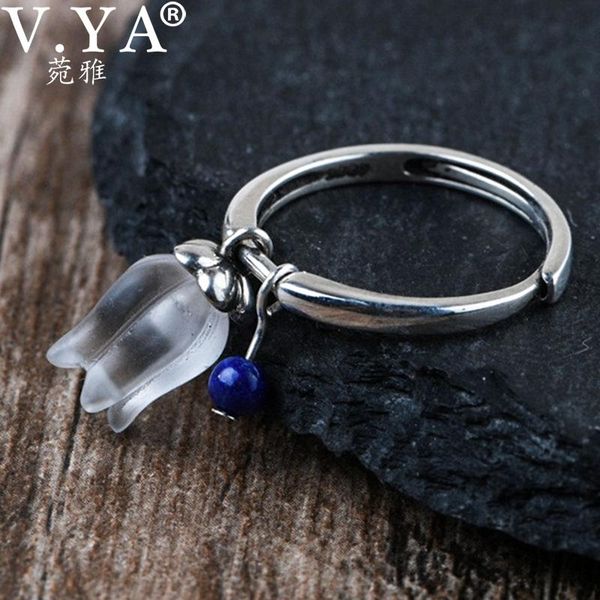 

cluster rings v.ya 925 sterling silver retro fashion zircon crystal flower tassel literary ring lapis lazuli female open jewelry, Golden;silver