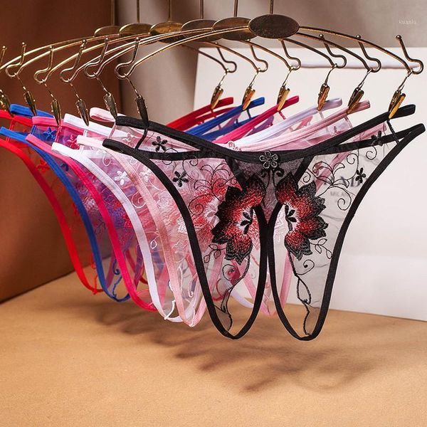 

embroidery thongs lace transparent panties for women underwear erotic lingerie g string open crotch briefs women's, Black;pink