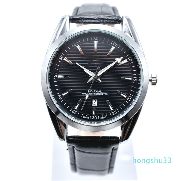 

new style 40mm round leather quartz fashion mens watches auto date men dress designer watch wholesale male gifts wristwatch relogios, Slivery;brown