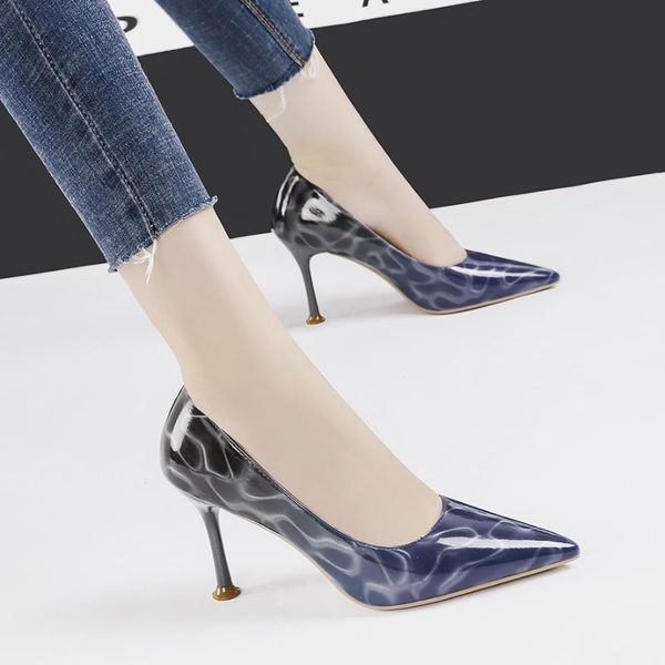 

gradient colour women's shoes thin high heels office & career pumps shallow mouth patent leather ol elegant oulyyyogo dress, Black