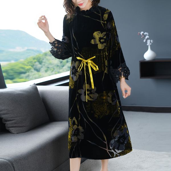 

2021coigarsam 3xl plus size loose women dress new spring stand neck dresses design and color 8801, Black;gray