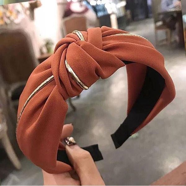 

solid color knotted hairband for wemen hair accessories korean fashion jewelry gold border bezel bow headband girl hoop ornament1