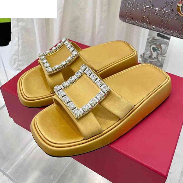 

sandals summer sandals slippers women's square diamond buckle thick bottom crystal beach shoes flipflops for girls slides 2021 5du, Black
