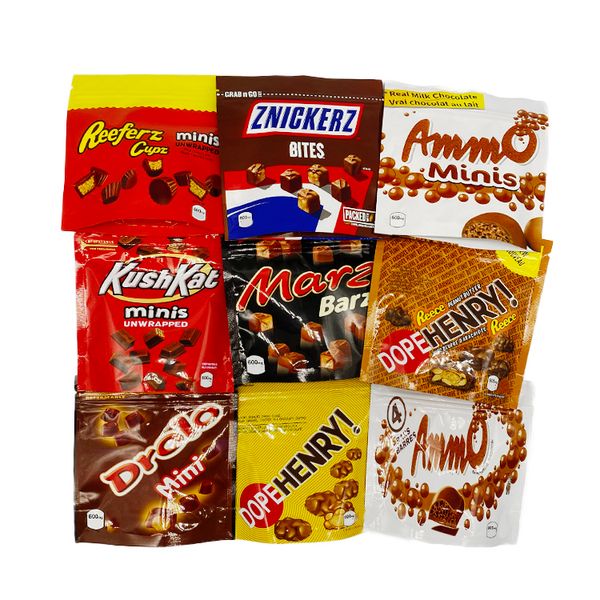 

edible packaging bag 600mg ammo kush kat mins marz barz reeferz cupz znickerz bites drolo mini dope henry chololate snack mylar bags smell p