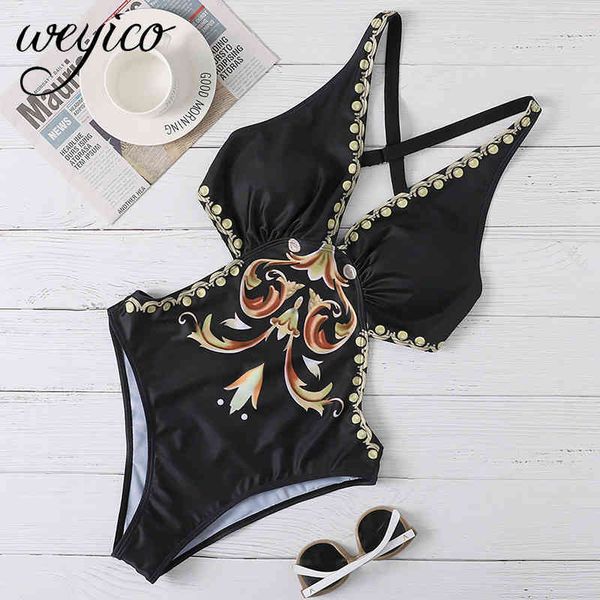 

one piece swimsuit women swimwear 2020 female backless bodysuit print bathing suit monokini beachwear brazilian mujer biquini, White;black
