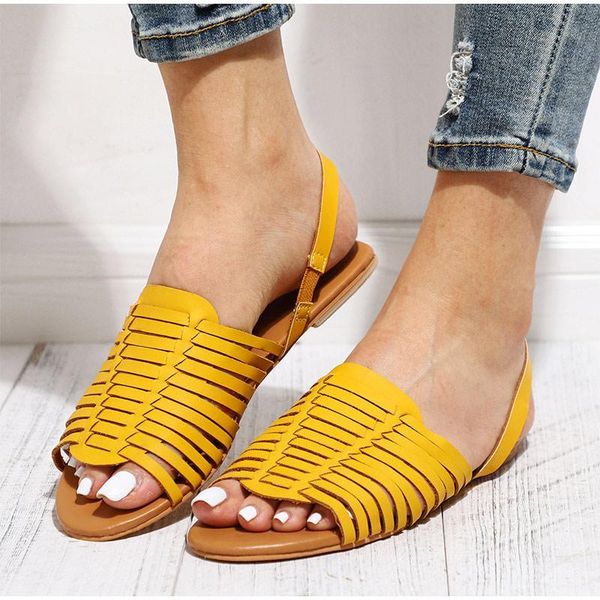 

sandals women summer weave flat female peep toe casual slip on shoes outdoor hollow fashion comfort footwear xkpk, Black
