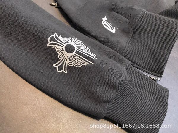 

ch family 21 spring korean loose long sleeve zipper round neck men's and women's same terry cotton printed swe, Black