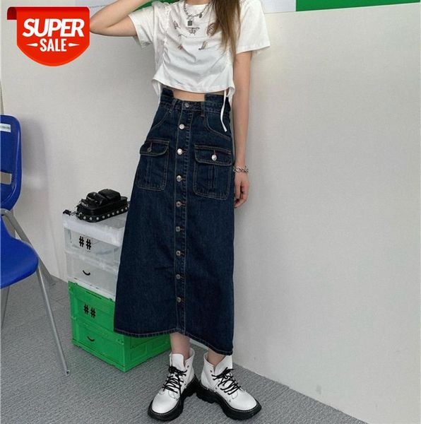 

korean fashion all-match high-waist denim a-line long skirt #099n, Black