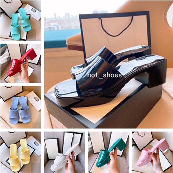 

2021 designers women sandals block heels slippers rubber platform slide sandal women's slipper chunky heel height shoes summer outdoor, Black