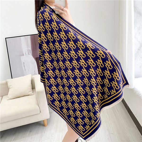 

scarves 2021 winter cashmere scarf women pashmina letters print blanket wraps female thick warm shawls bufandas, Blue;gray