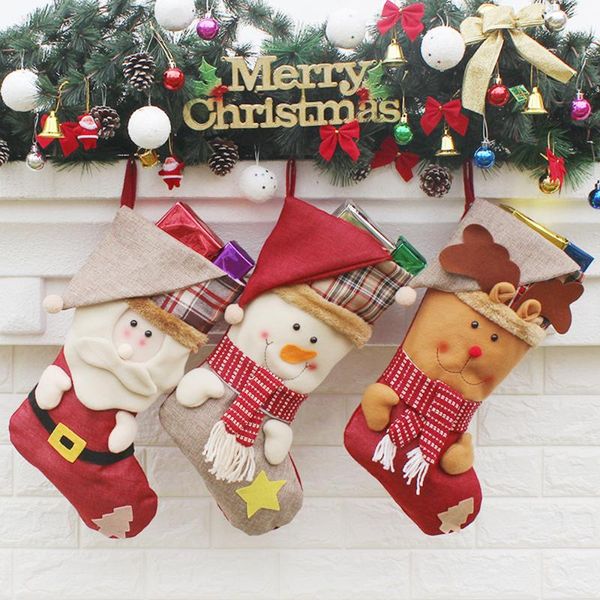 

christmas decorations 3pcs stocking mini sock santa claus candy gift bag xmas tree hanging decor socks kids gifts drop