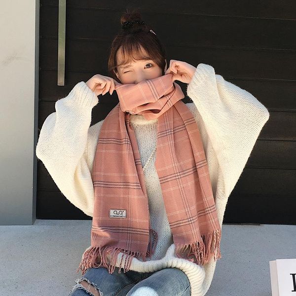 

scarves the grid imitation cashmere scarf female autumn and winter english gig thick warm long of sweet shawl neck, Blue;gray