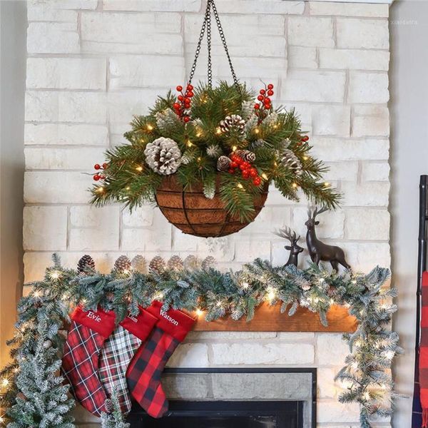 

christmas decorations artificial hanging basket flocked with mixed and white led lights ornament xmas decor th