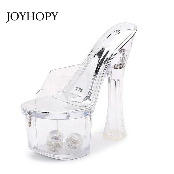 

dress shoes joyhopy transparent 17cm heel crystal women vibration luminous sandals fashion wedding party ladies high heels ws1662, Black