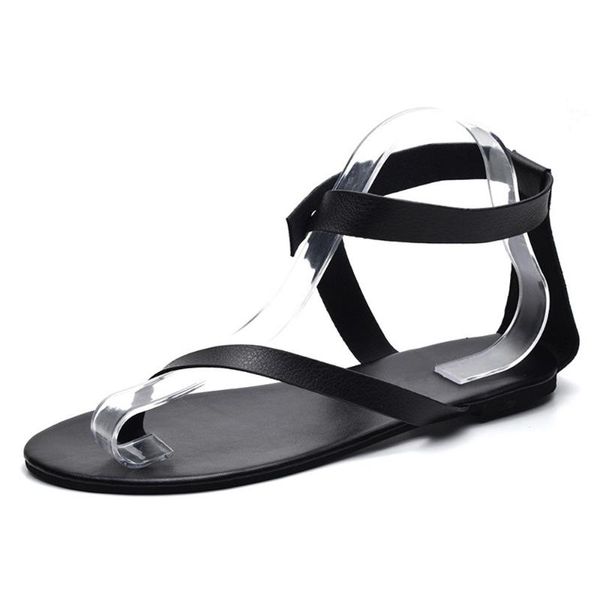 

women 's nice summer bohemian beaded strap flat ankle roman sandals female toe shoes thong footwear, Black