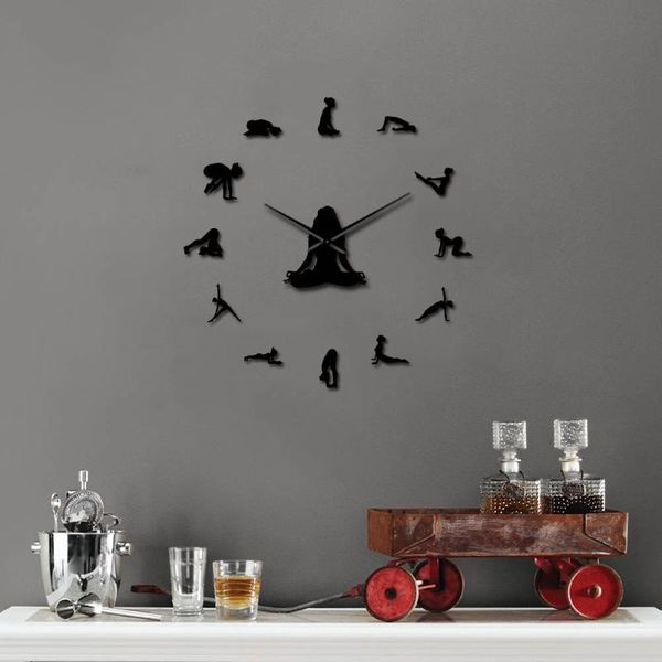 

wall clocks mirror yoga poses 3d giant diy clock home decor mute sweep movement stickers acrylic material