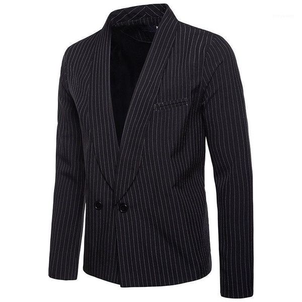 

men's suits & blazers 2021 men casual slim fit formal long sleeve striped one button suit blazer coat jacket, White;black