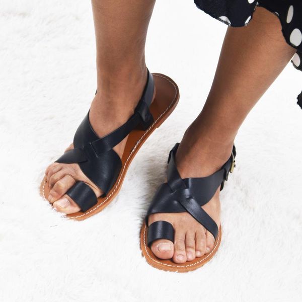 

c2005 women's sandals flat shoes buckle with ankle strap open toe, Black