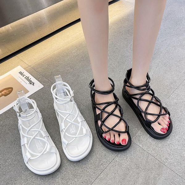 

sandals flat shoes fashion summer comfortable foot ring strap women, Black