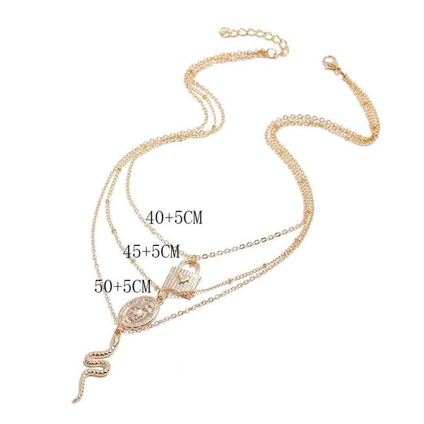 

chains love lock round card pendant retro 2021 metal necklace fashion multi- mix and match multilayered snake-shaped jewelry, Silver