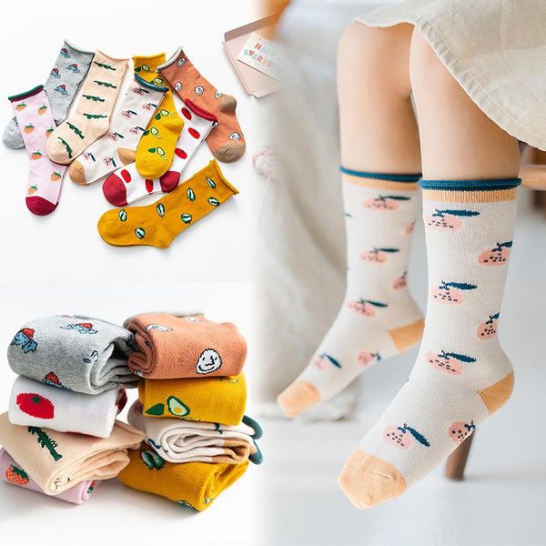 

8pairs spring autumn korean style cartoon fruit children cotton socks boys girls middle tube baby, Pink;yellow