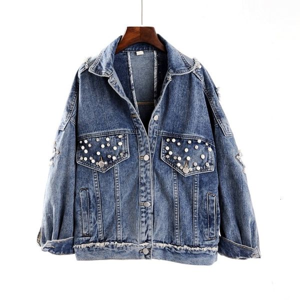 

women's jackets girlfriend style spring loose adjustment torn denim jacket rivet casual beads hip hop jean outwear harajuku female joos, Black;brown