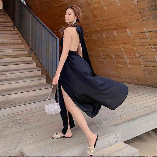 

fashion women backless chiffon dress sleeveless long es beach style black summer 13235 210421, Black;gray