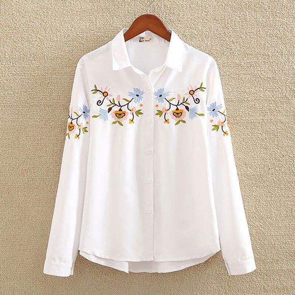 

shirts arrival fall white shirt plus size long sleeve embroidered blouse all combined female casual d199