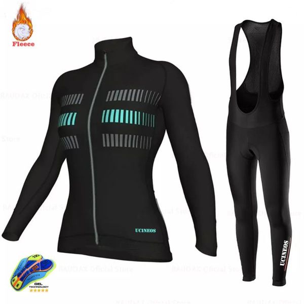 

racing sets women winter fleece cycling clothing ucineos jersey mtb bib pants set roupas femininas triathlon female bicycle wear, Black;blue