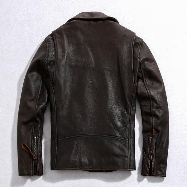 

vintage brown biker style genuine leather jacket men plus size 4xl real cowhide autumn slim fit motorcycle coat men's & faux, Black