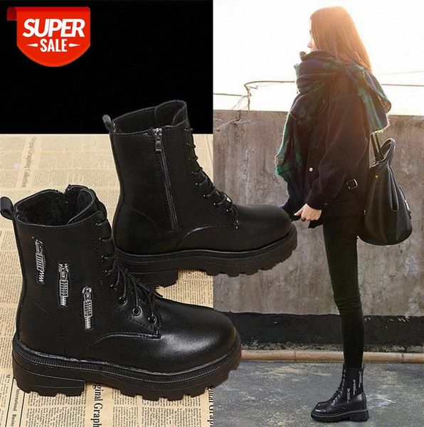 

side zipper martin boots women's mid-tube plus velvet all-match thick-soled inner heightening short ins tide #vq9x