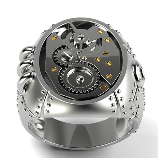 

ring fashion creative two-color mechanical gear men's, Silver