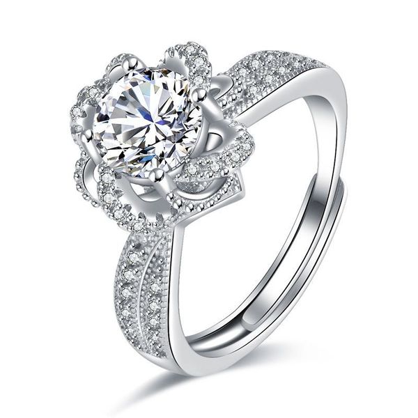 

adjustable opening fashion modern crystal engagement prong design solitaire rings for girls aaa white zircon cubic ring women wedding jewelr, Golden;silver