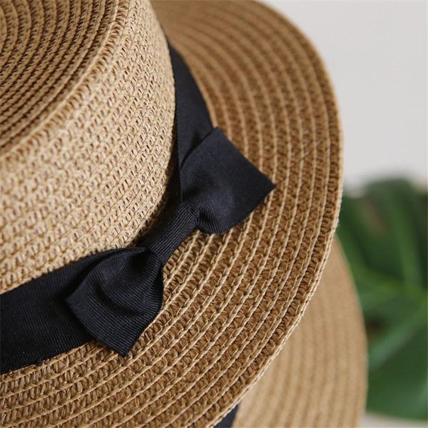 

berets 2021 straw cap girls sun hat fashion summer parent-child beach female casual panama lady brand women flat brim bowknot, Blue;gray