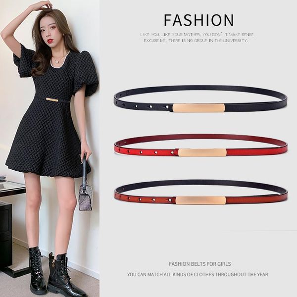 

belts [lfmb]women's genuine leather dress thin belt out of the ordinary classic retro simple women, Black;brown
