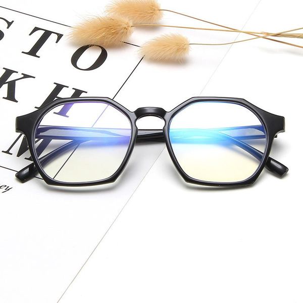 

fashion sunglasses frames personality polygon flat mirror trend anti-blue eyeglasses frame joker men and women decorative glasses., Black